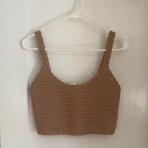 aerie Crochet Crop Tank Top in Tan